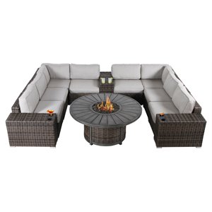 Living Source International 12-Piece Wicker Sectional Set w/Cushions - Espresso