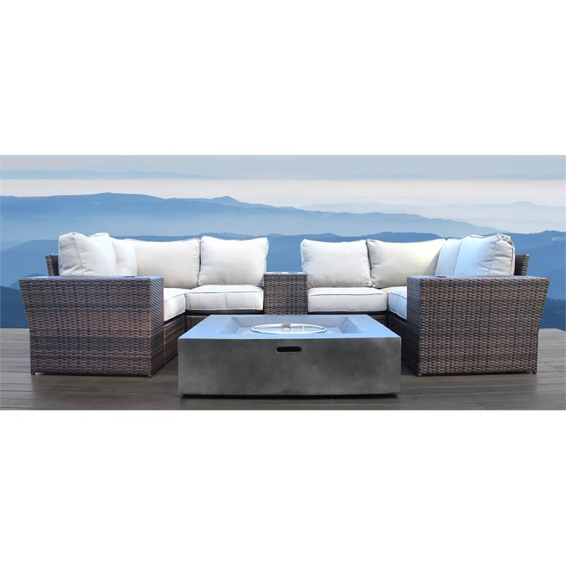 Living Source International 10-Piece Wicker Sectional Set w/Cushions in Brown