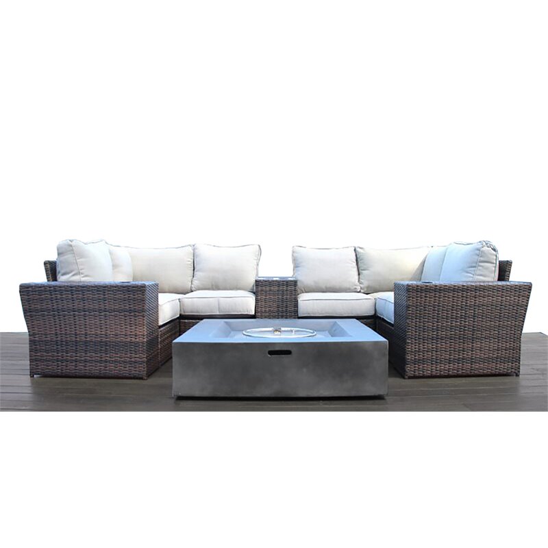 Living Source International 10-Piece Wicker Sectional Set w/Cushions in Brown