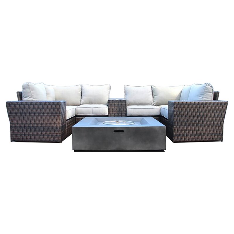 Living Source International 10-Piece Wicker Sectional Set w/Cushions in Brown