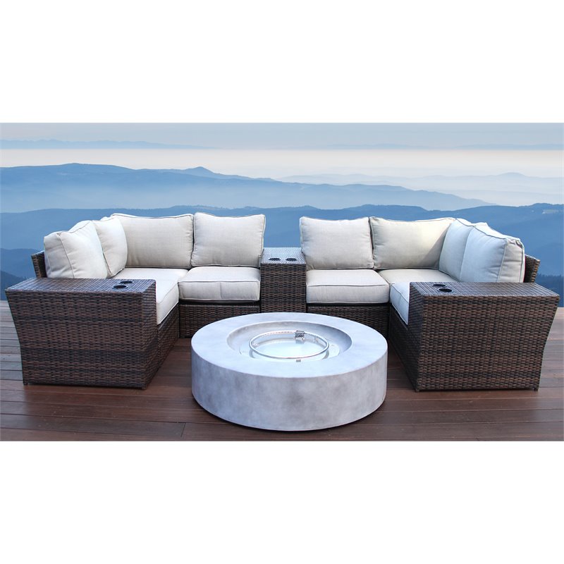 Living Source International 10-Piece Wicker Sectional Set with Cushion in Brown