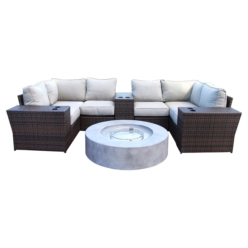 Living Source International 10-Piece Wicker Sectional Set with Cushion in Brown