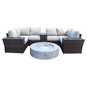 Living Source International 10-Piece Wicker Sectional Set with Cushion in Brown