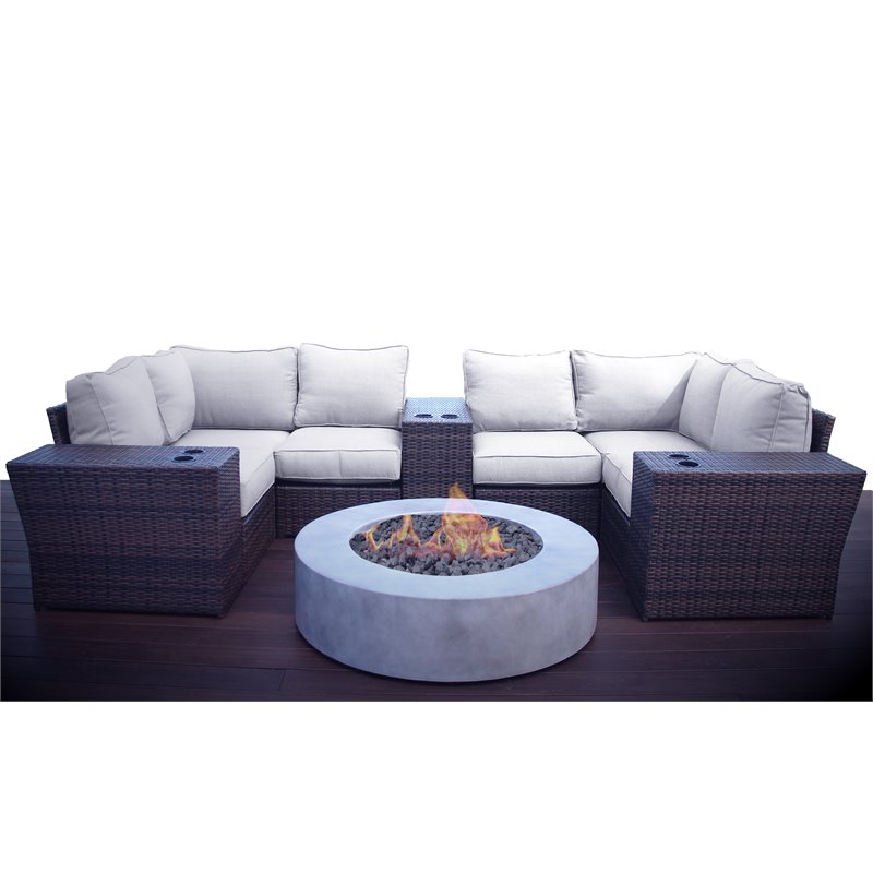 Living Source International 10-Piece Wicker Sectional Set w/Cushions in Gray