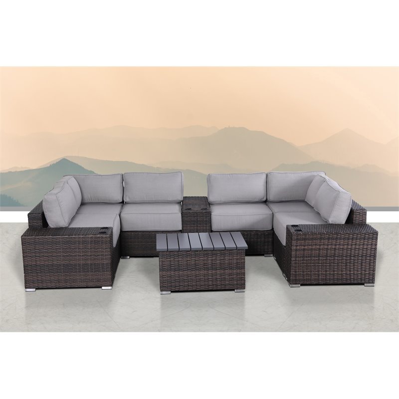 Living Source International 10-Piece Rattan Sectional Set in Brown