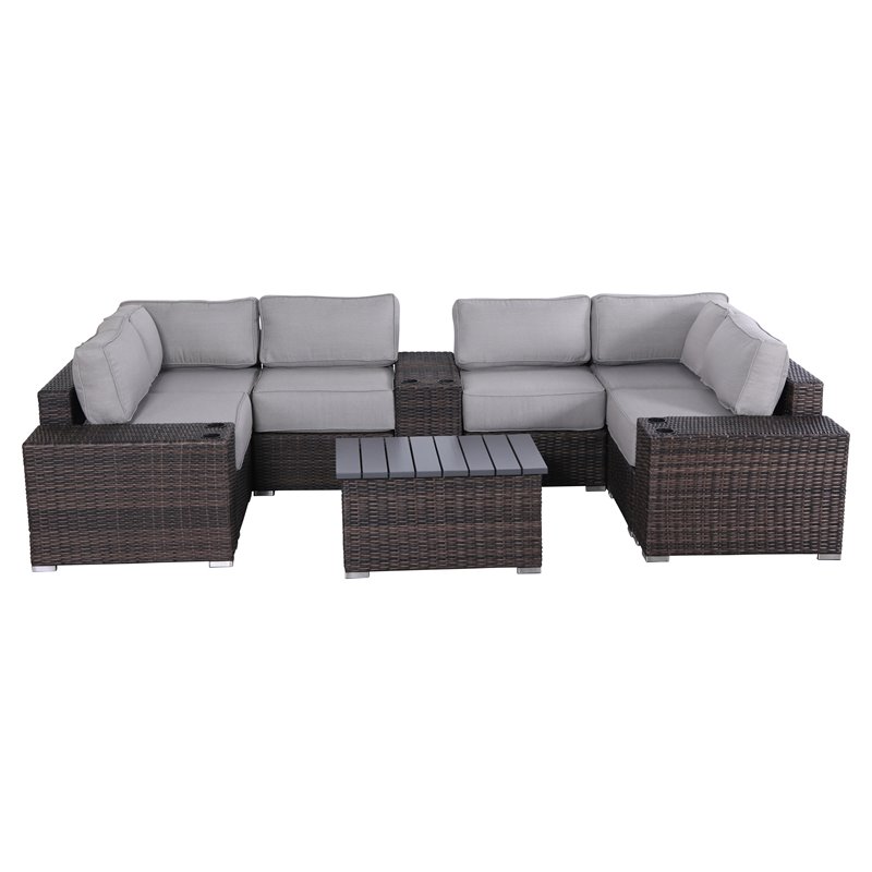 Living Source International 10-Piece Rattan Sectional Set in Brown