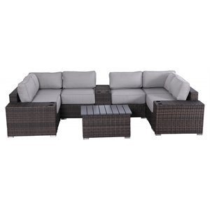 Living Source International 10-Piece Rattan Sectional Set in Brown