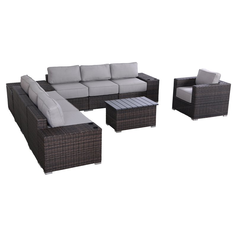 Living Source International 11-Piece Rattan Sectional Set in Brown/Gray