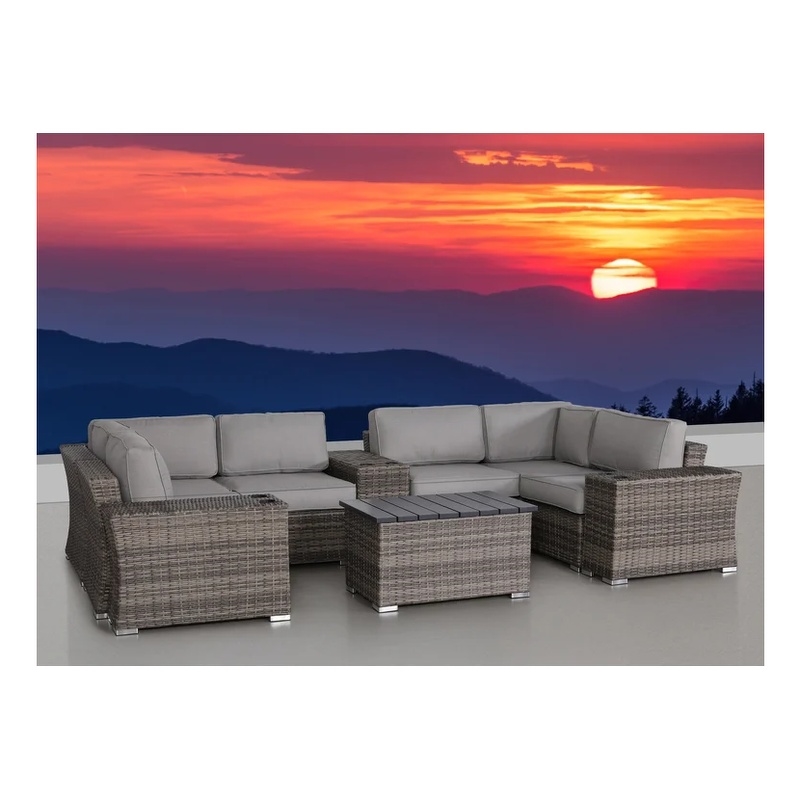 Living Source International 10-Piece Wicker / Rattan Sectional Set in Gray/Brown