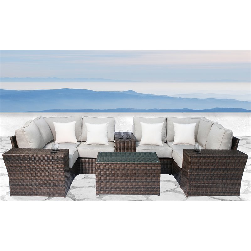 Living Source International 7-Piece Patio Dining Set with Cushions in Brown