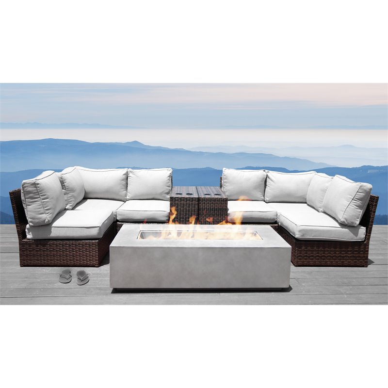 Living Source International 9-Piece Wicker Sectional Set with Cushion - Espresso