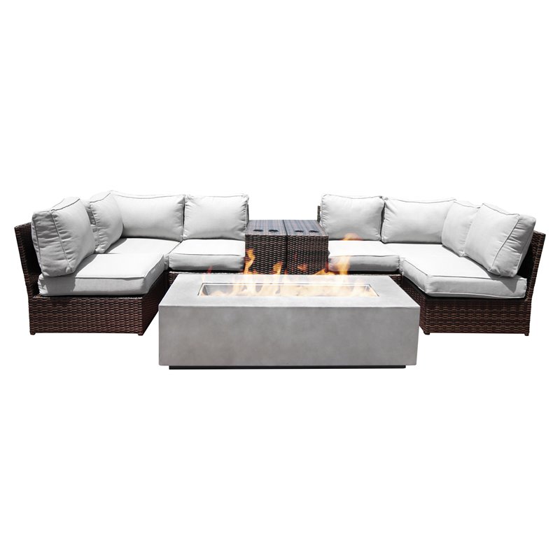 Living Source International 9-Piece Sectional Set with Cushions - Espresso
