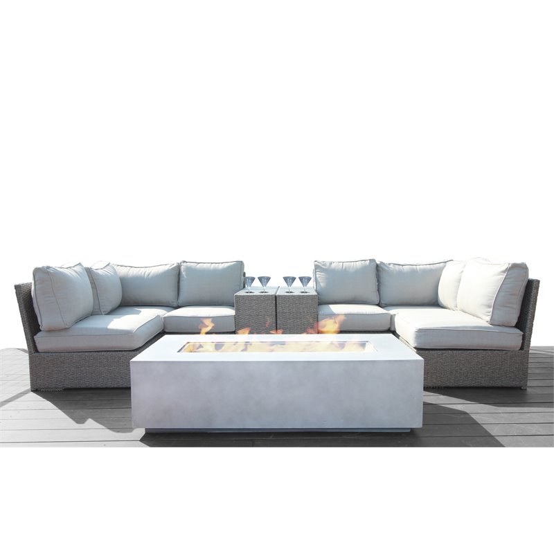Living Source International 9-Piece Wicker Sectional Set with Cushion in Gray