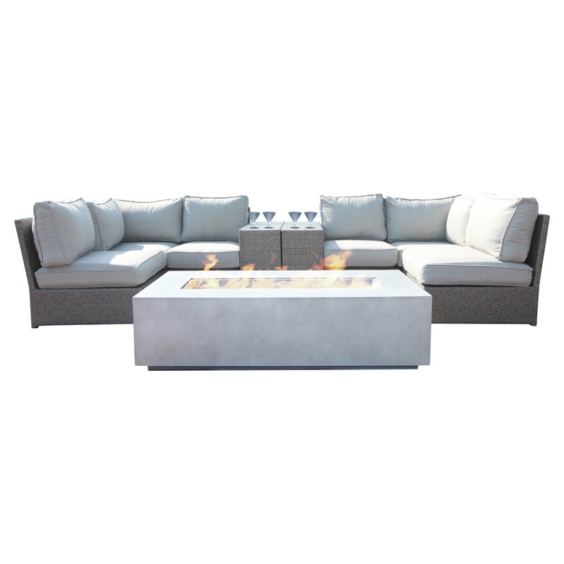 Living Source International 9-Piece Wicker Sectional Set with Cushion in Gray