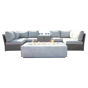 Living Source International 9-Piece Wicker Sectional Set with Cushion in Gray