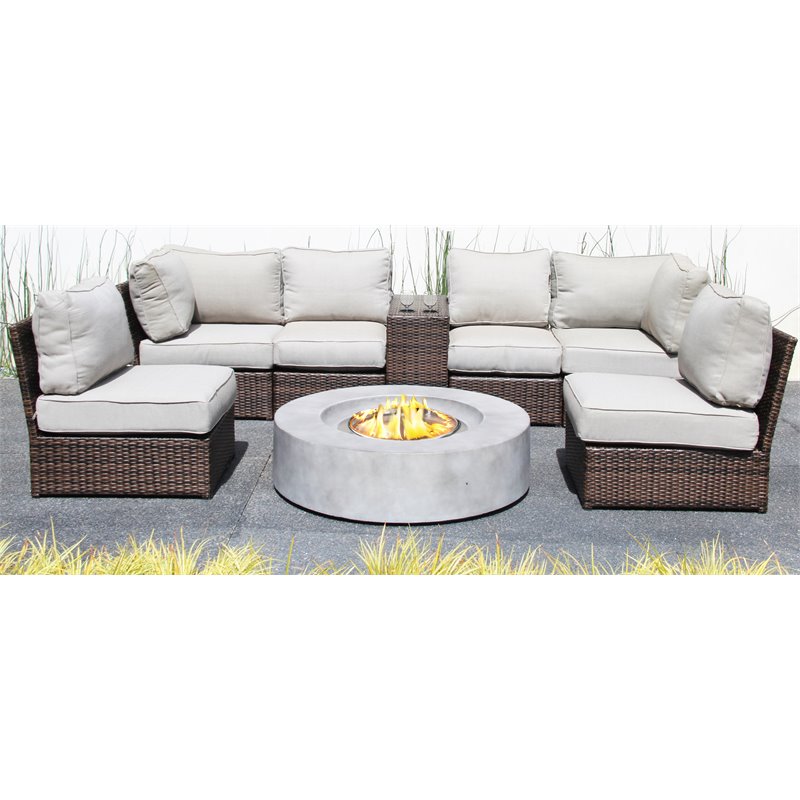 Living Source International 8-Piece Wicker Sectional Set with Cushion - Espresso