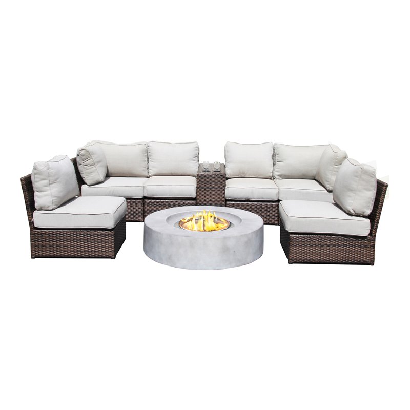 Living Source International 8-Piece Wicker Sectional Set with Cushion - Espresso
