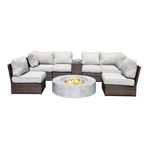Living Source International 8-Piece Wicker Sectional Set with Cushion - Espresso