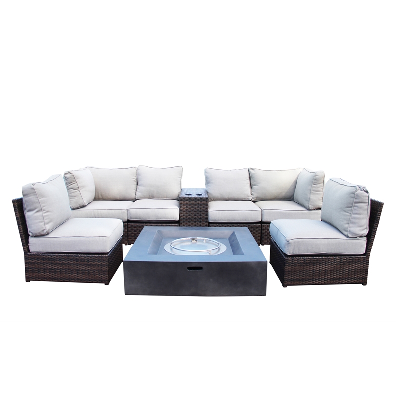 Living Source International 8pc Wicker / Rattan Sectional Set w/Cushion in Brown