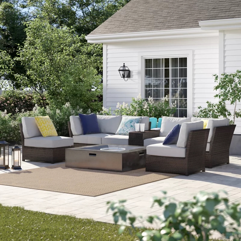 Living Source International 8pc Wicker / Rattan Sectional Set w/Cushion in Brown