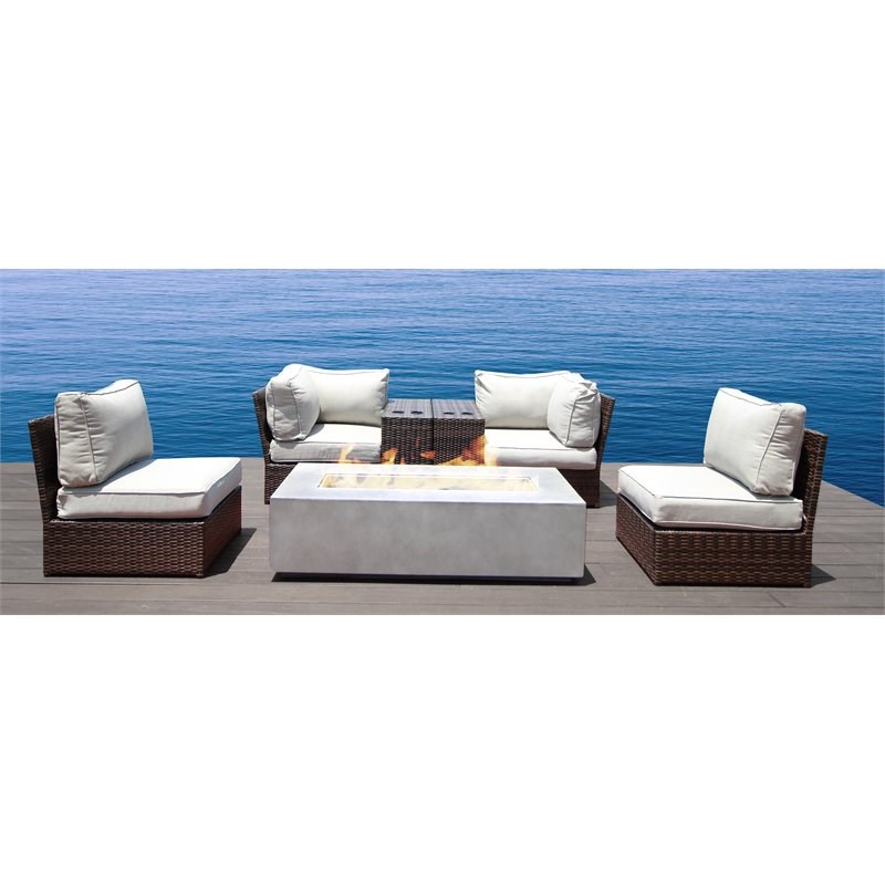Living Source International 5-piece Wicker Sectional Set with Cushion - Espresso