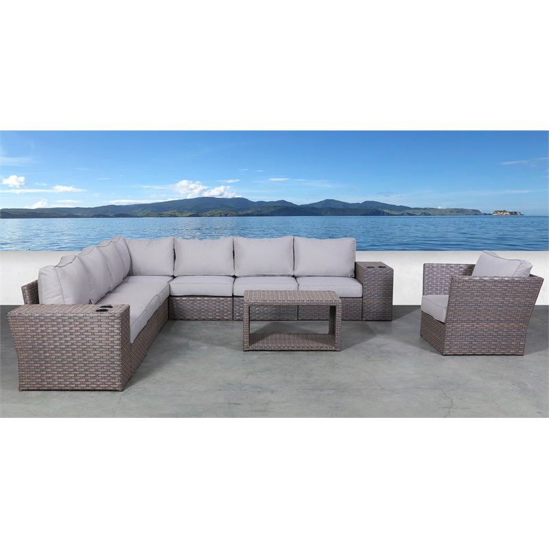 Living Source International 11-Piece Sectional Set w/Cushions in Light Brown