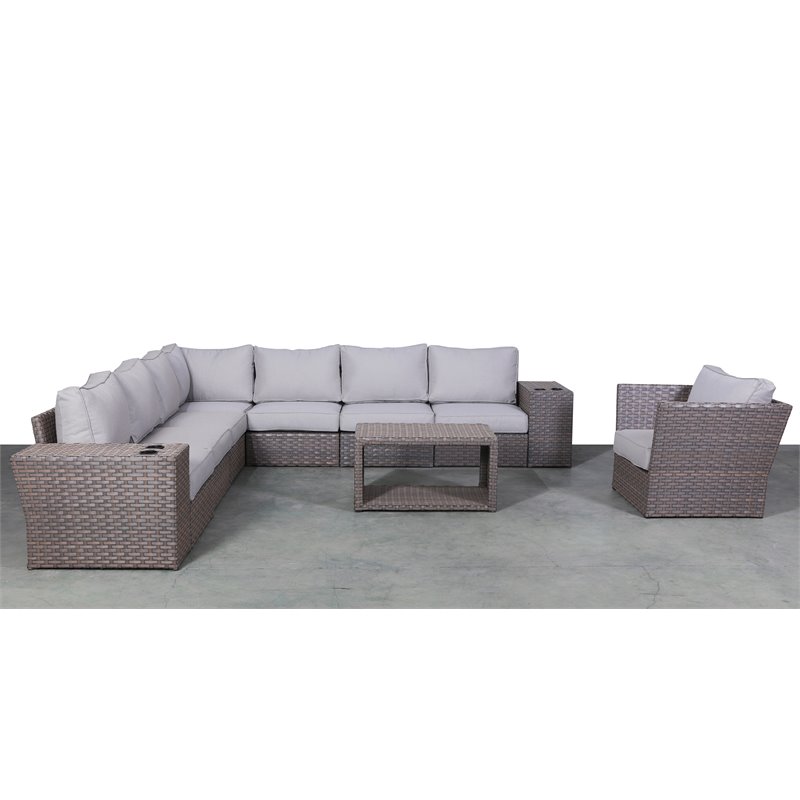 Living Source International 11-Piece Sectional Set w/Cushions in Light Brown