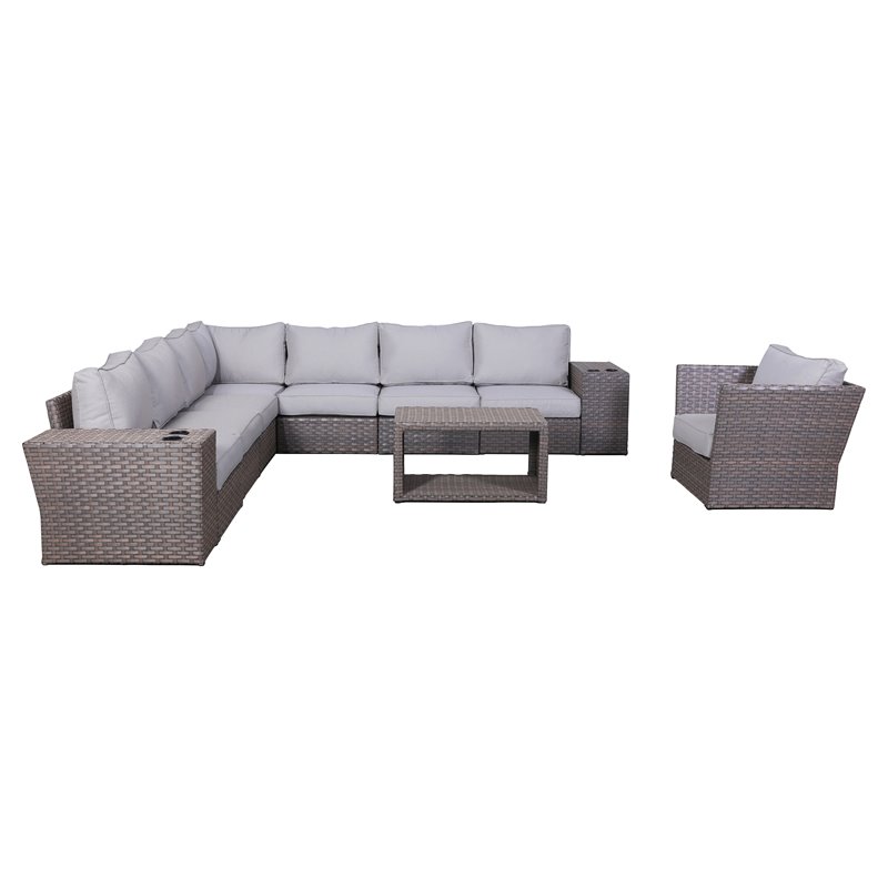 Living Source International 11-Piece Sectional Set w/Cushions in Light Brown