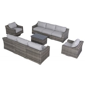 Living Source International 9-Piece Wicker Swivel Rocker Sectional Set in Gray
