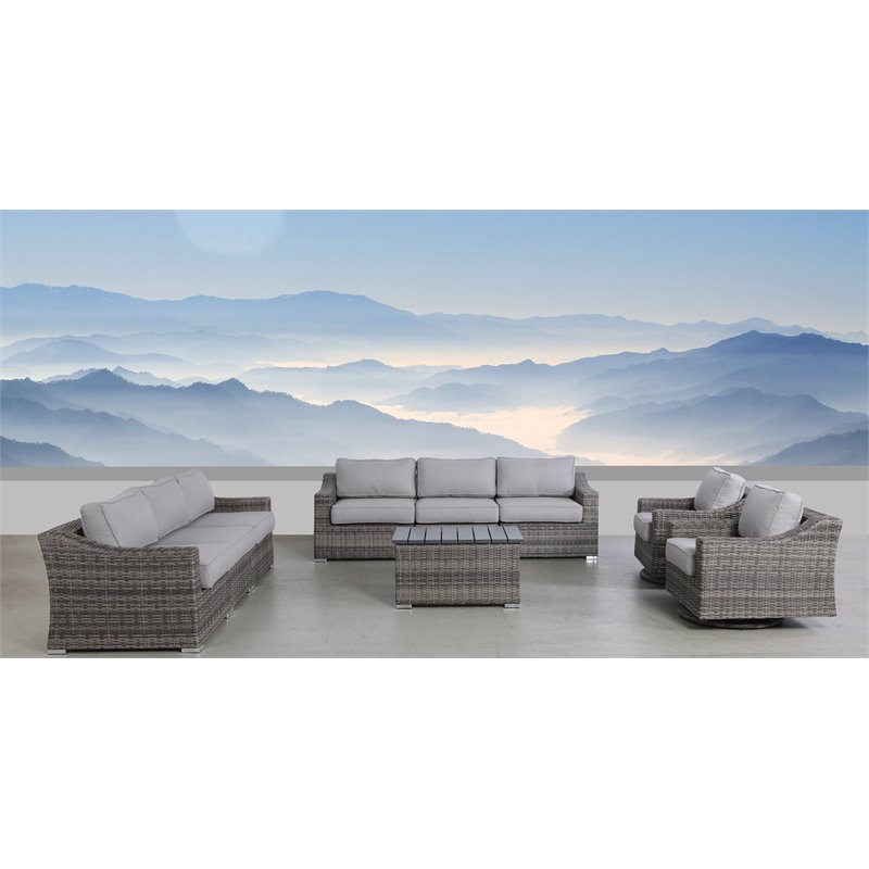 Living Source International 9-Piece Wicker Swivel Rocker Sectional Set - Gray