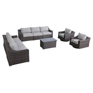 Living Source International 9-Piece Wicker Swivel Rocker Sectional Set - Gray