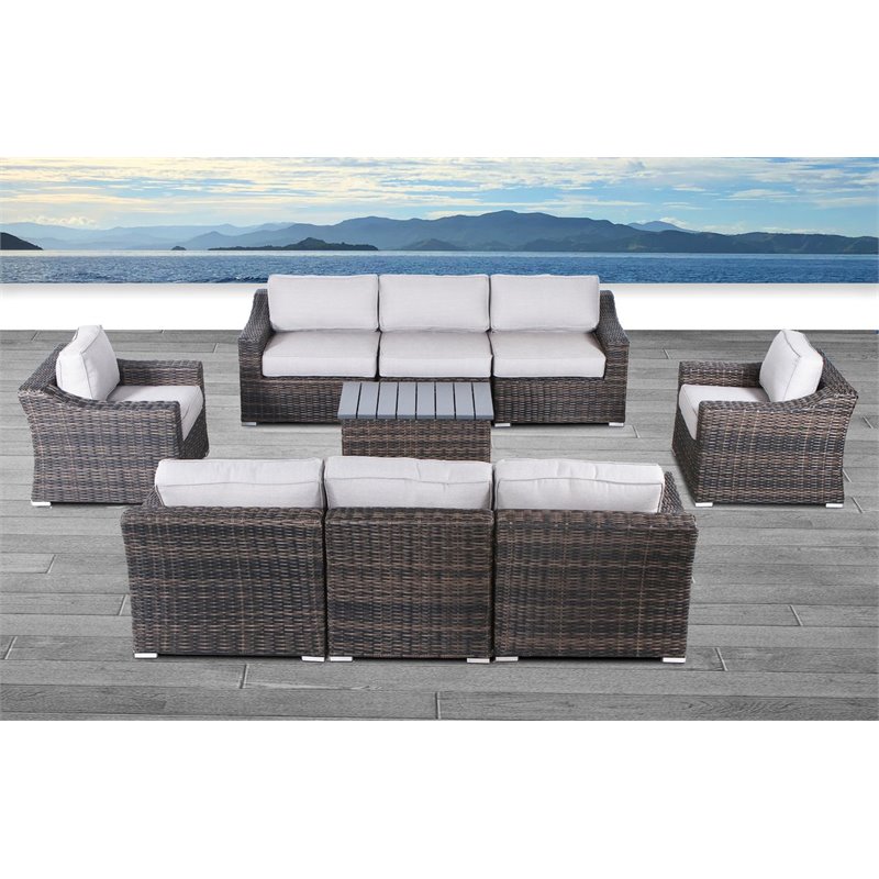 Living Source International 9-Piece Wicker Sectional Set plus Cushions in Gray