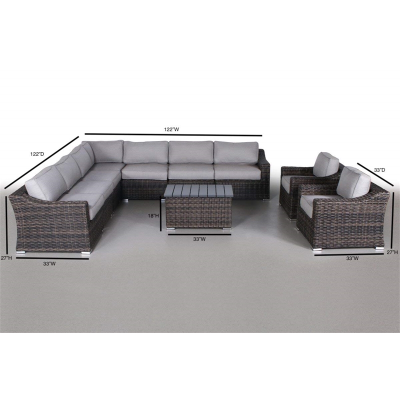 Living Source International 10-Piece Wicker Sectional Set w/Cushions - Espresso
