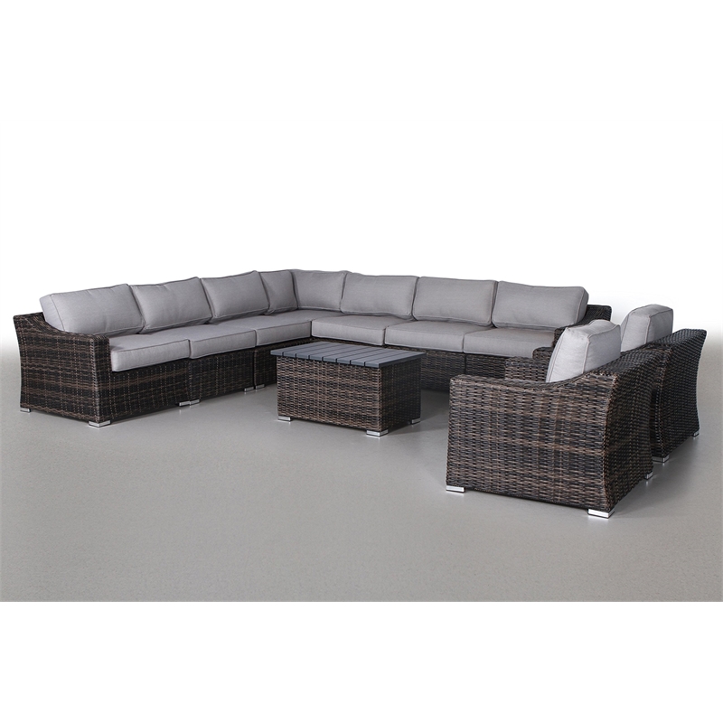 Living Source International 10-Piece Wicker Sectional Set w/Cushions - Espresso