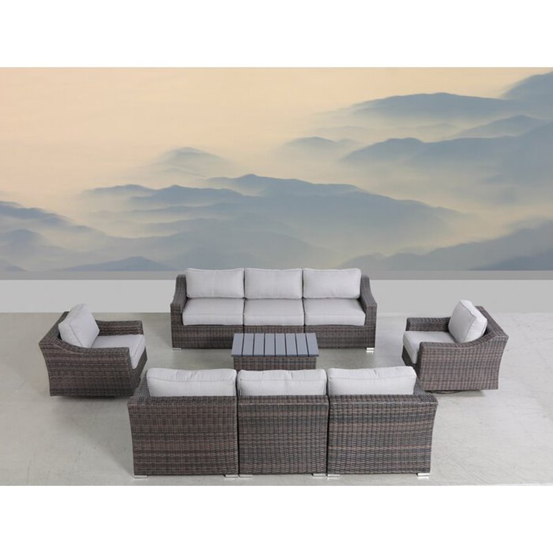 Living Source International 9-Piece Outdoor Sectional Set with Cushions in Brown