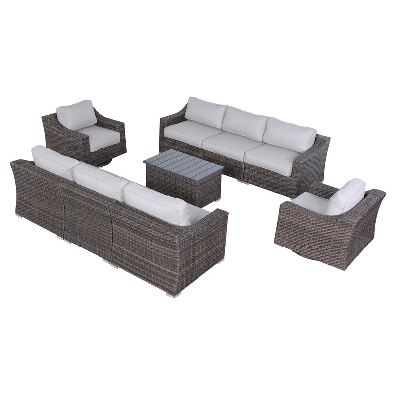 Living Source International 9-Piece Outdoor Sectional Set with Cushions in Brown