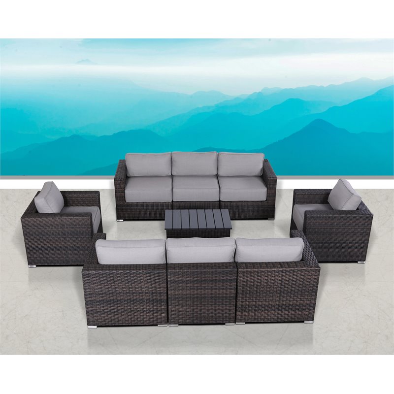 Living Source International 9-Piece Sectional Set w/ Cushions in Brown