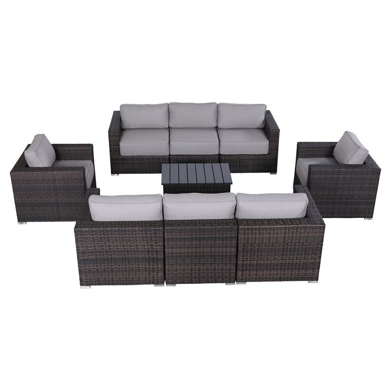 Living Source International 9-Piece Sectional Set w/ Cushions in Brown
