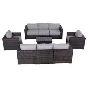 Living Source International 9-Piece Sectional Set w/ Cushions in Brown