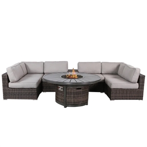 Living Source 8-Piece Wicker / Rattan Sectional Set with Firepit in Espresso