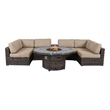 Living Source Intl 8-Piece Wicker / Rattan Sectional Set with Firepit in Beige