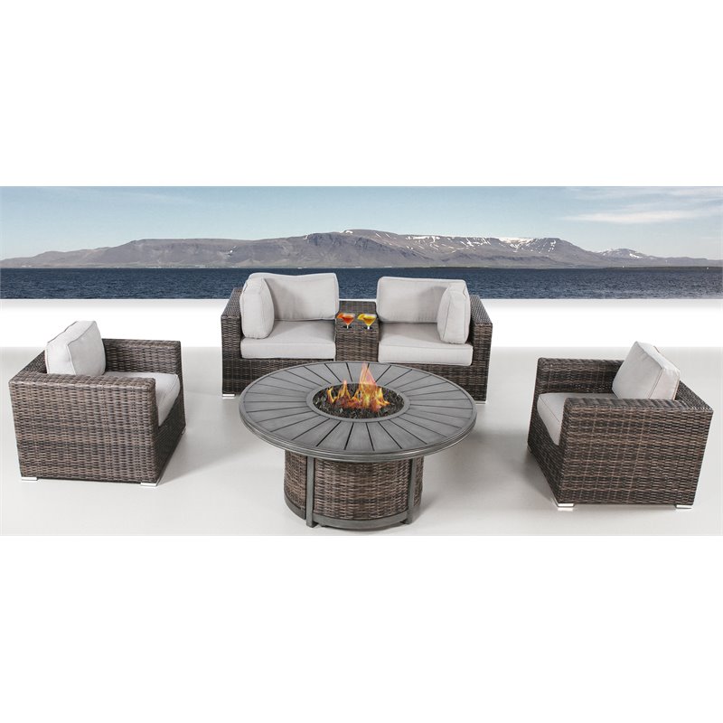 Living Source International 6-Piece Rattan Sectional Seating Group in Espresso