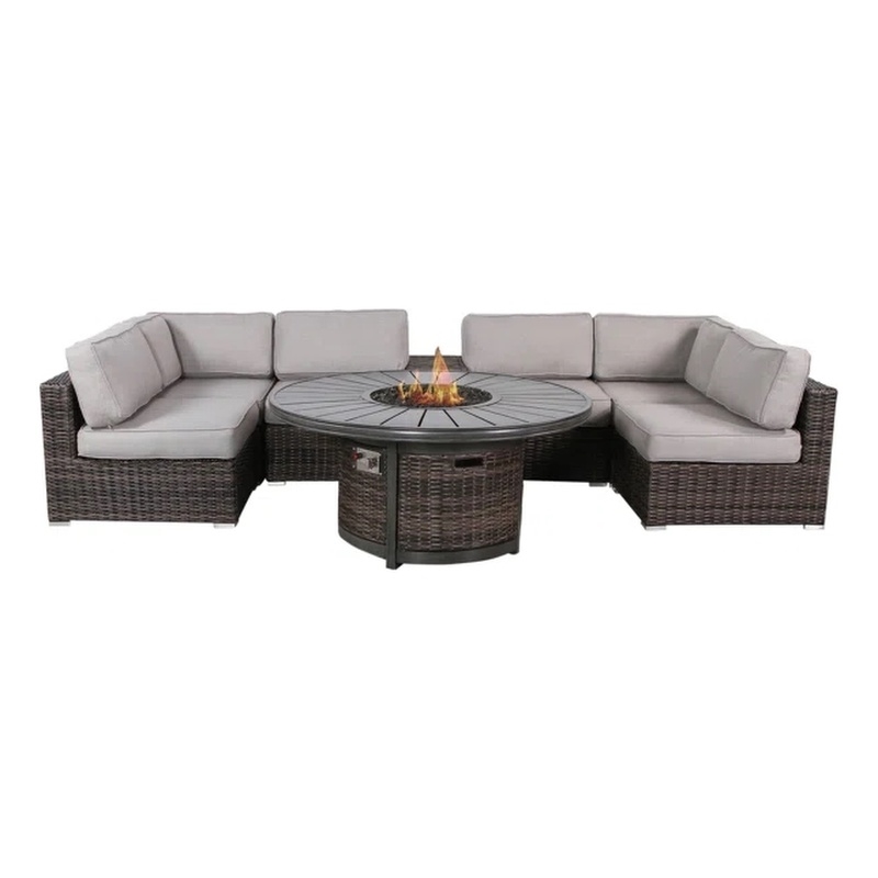 Living Source Intl 8-Piece Wicker / Rattan Sectional Set w/ Firepit in Espresso