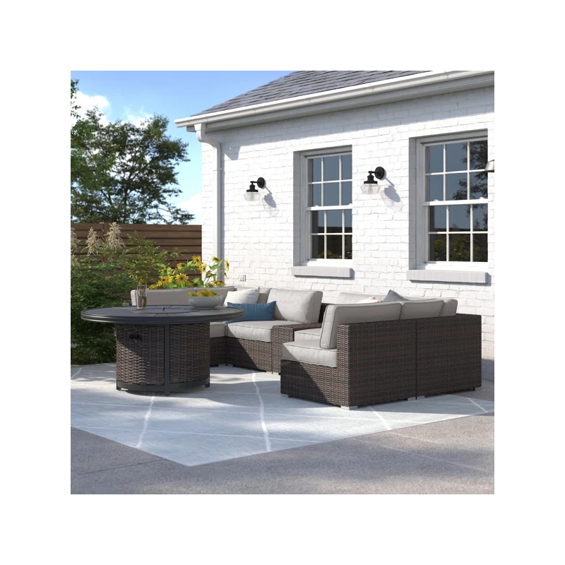 Living Source Intl 8-Piece Wicker / Rattan Sectional Set w/ Firepit in Espresso