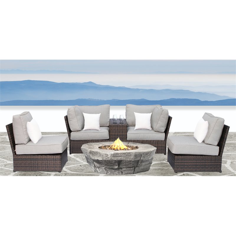 Living Source International Modern 6-piece Rattan Sofa Set with Cushions - Brown