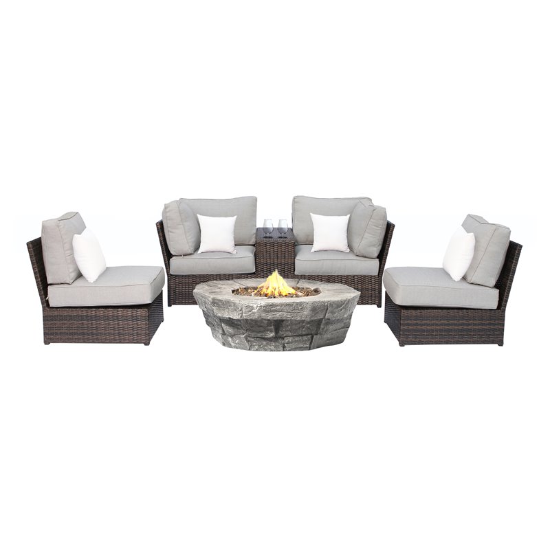 Living Source International Modern 6-piece Rattan Sofa Set with Cushions - Brown