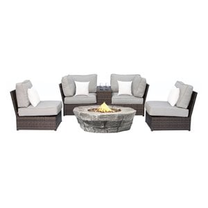 Living Source International Modern 6-piece Rattan Sofa Set with Cushions - Brown