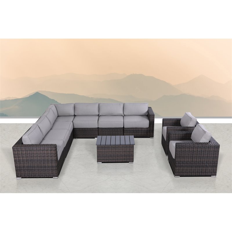 Living Source International 10-Piece Rattan Sectional Set in Brown/Gray
