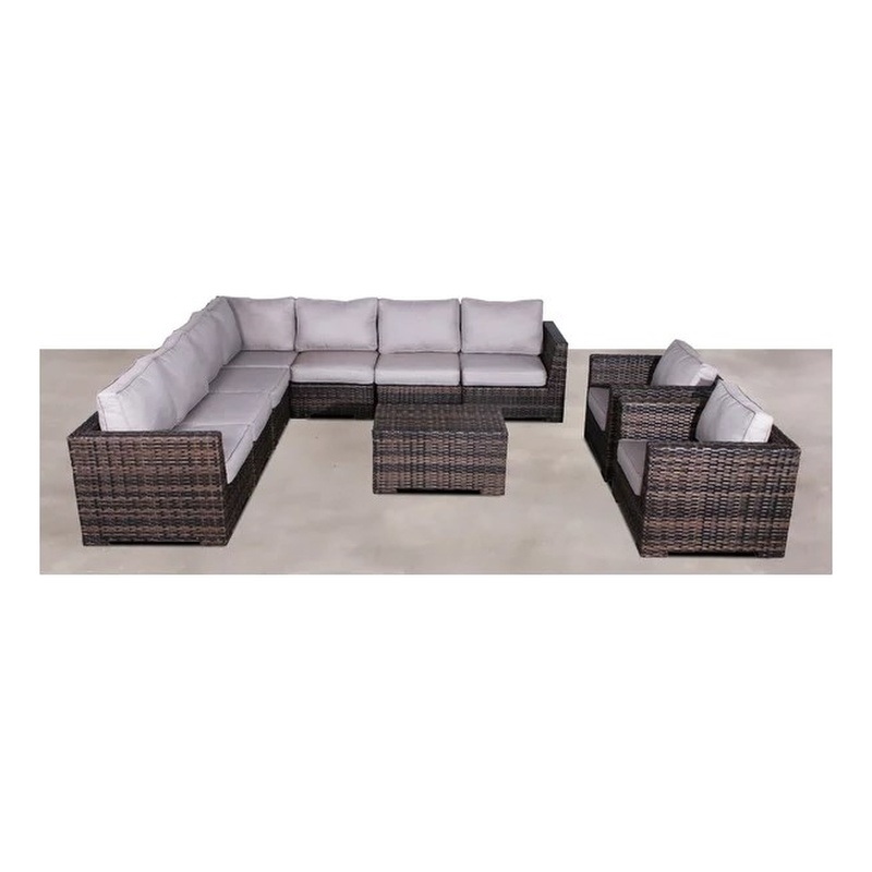 Living Source 10-Piece Wicker / Rattan Sectional Set with Cushion in Espresso