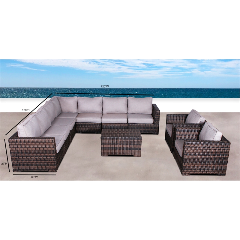 Living Source 10-Piece Wicker / Rattan Sectional Set with Cushion in Espresso